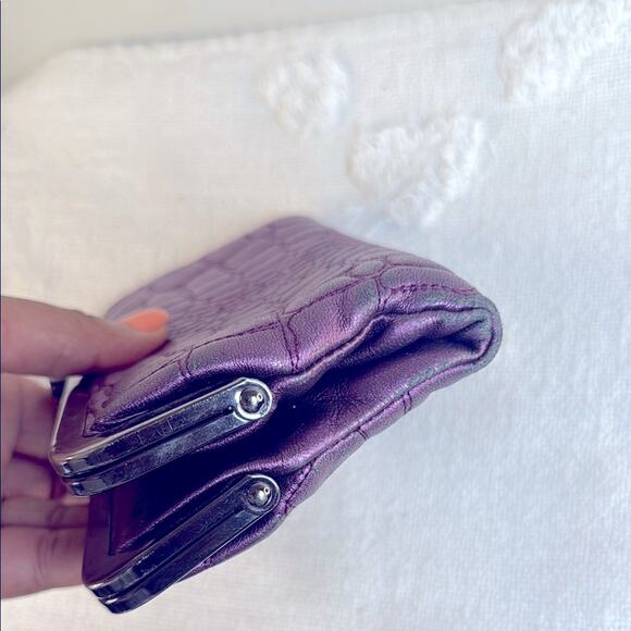 Hobo Vintage Lauren Clutch-Leather Wallet Purple Crocodile-Embossed - Picture 13 of 15